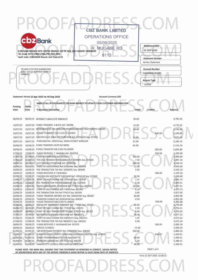 bank statement CBZ BANK