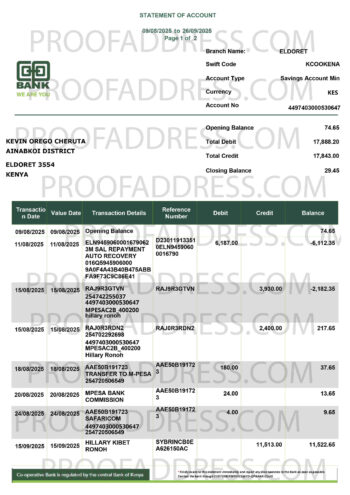 bank statement Co-operative Bank of Kenya