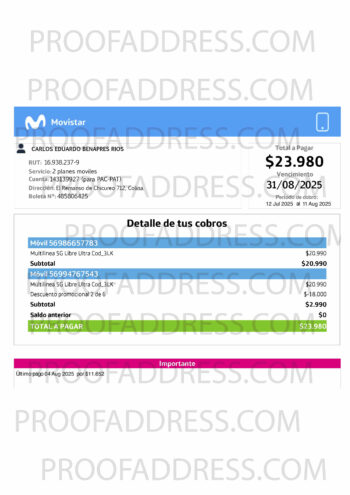 utility bill Movistar