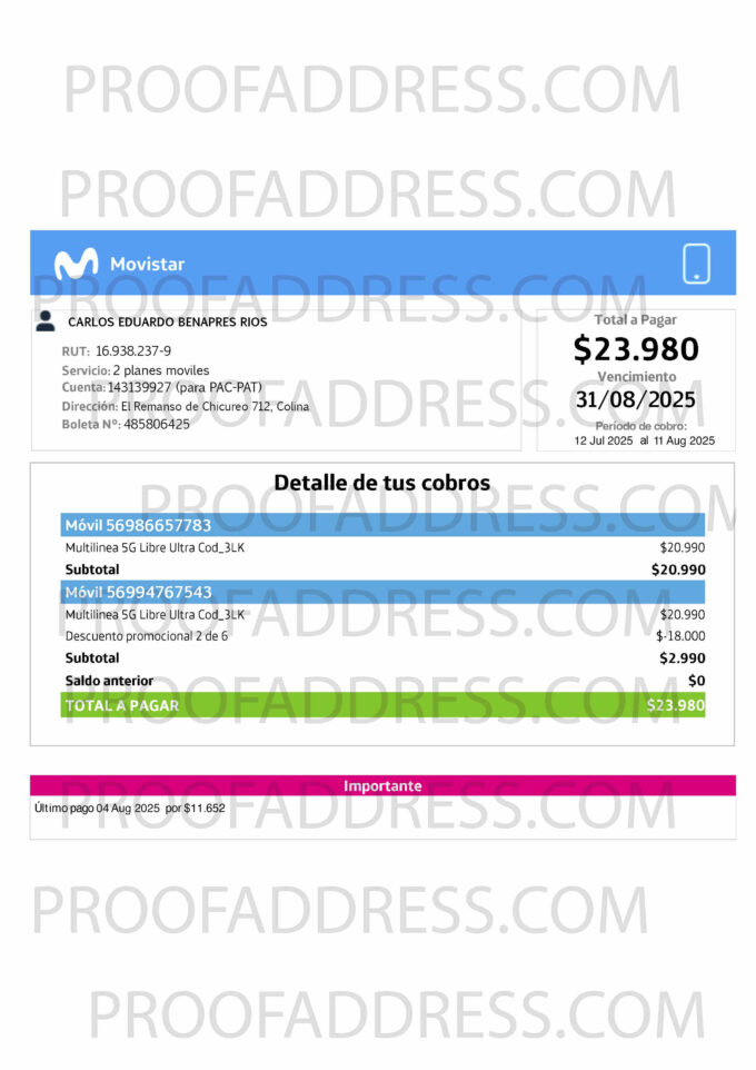utility bill Movistar