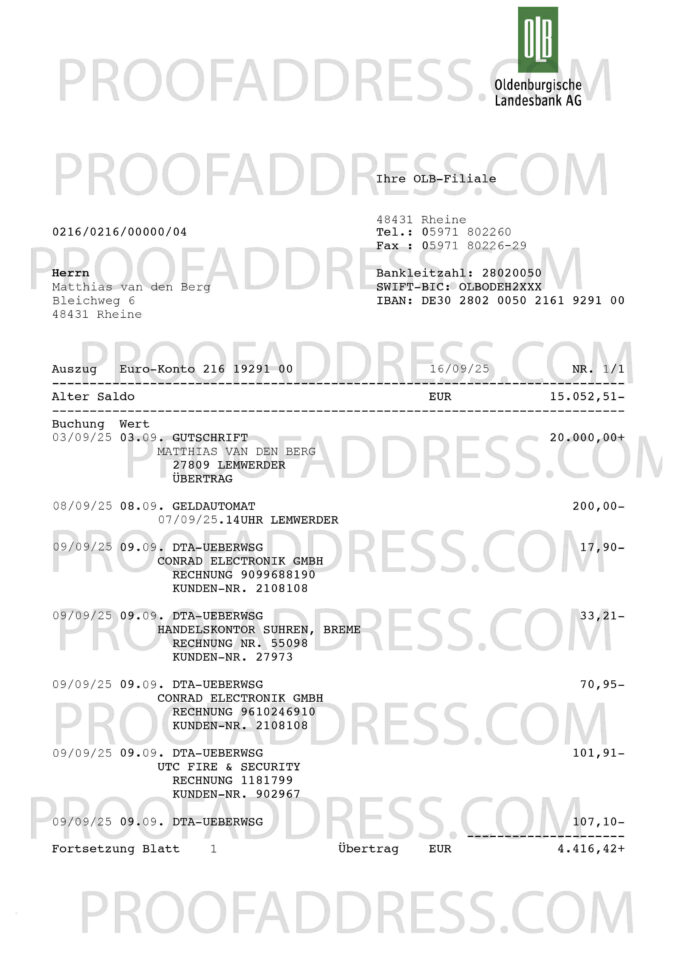 bank statement OLB