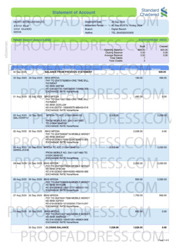 bank statement Standard Chartered