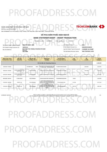 bank statement TECHCOMBANK