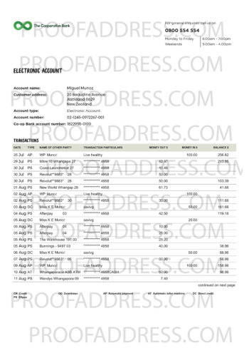 bank statement The Cooperative Bank