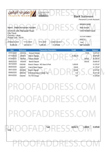 bank statement YAQEEN Bank