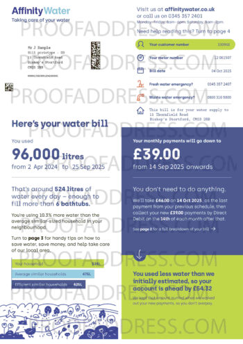 utility bill AffinityWater