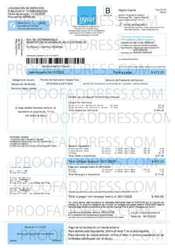 utility bill Aysa