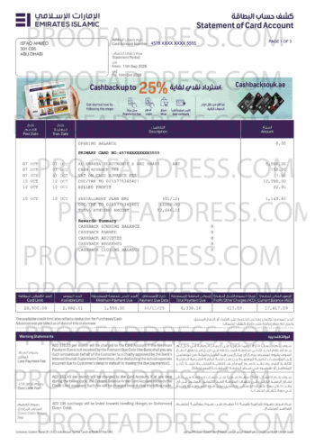 bank statement Emirates Islamic Bank