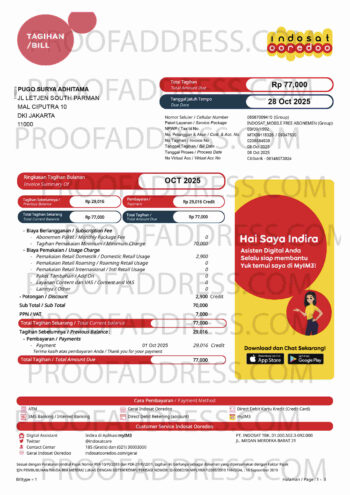 utility bill Indosat Ooredoo