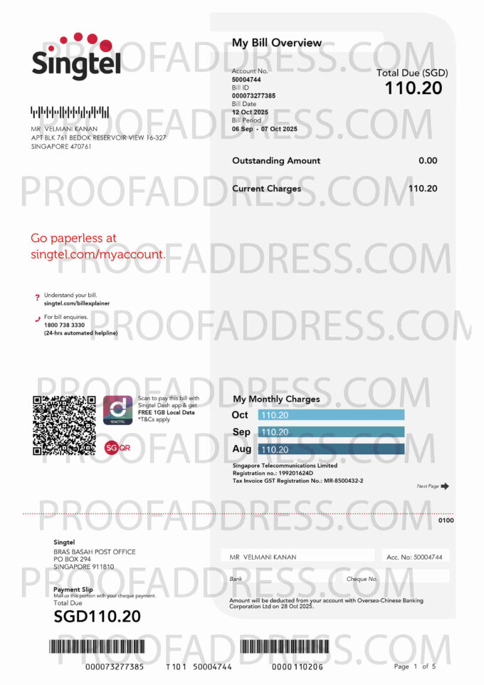 Singtel Bill Example Order Editing utility bill Singtel Instant Delivery Custom info