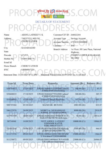bank statement Union Bank