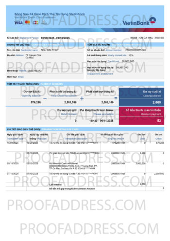 bank statement VietinBank