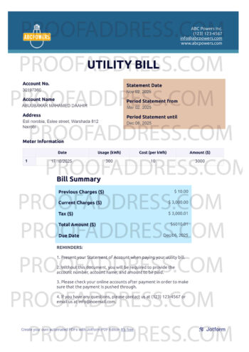 utility bill ABC Powers