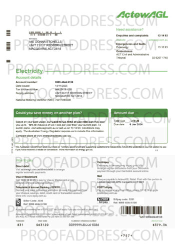 utility bill ActewAGL