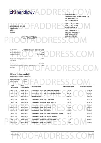 bank statement Citi Handlowy