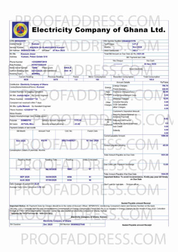 utility bill Electricity Company of Ghana