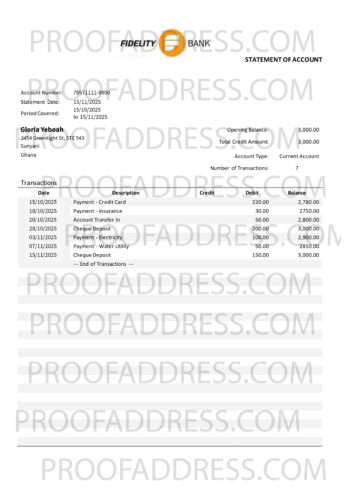 bank statement FIDELITY