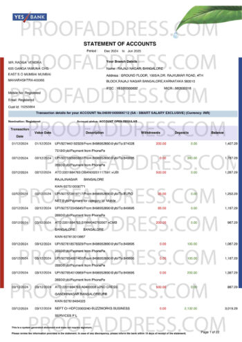 bank statement Yes Bank version 2.0