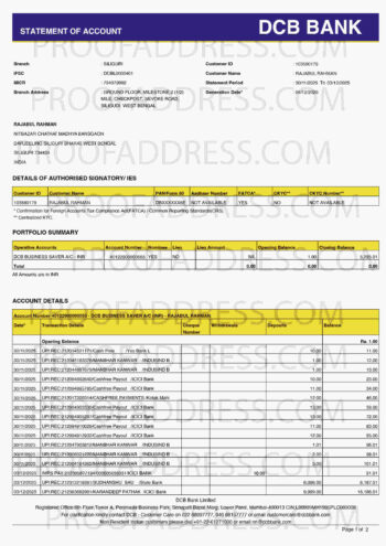 bank statement DCB BANK