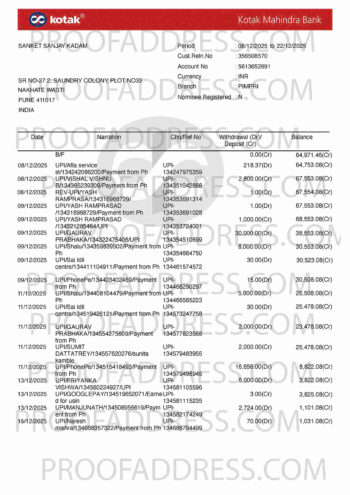 bank statement Kotak Mahindra Bank version 2.0