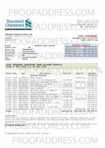 bank statement Standard Chartered