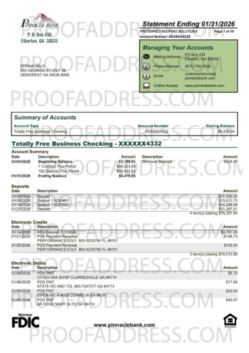 bank statement Pinnacle Bank