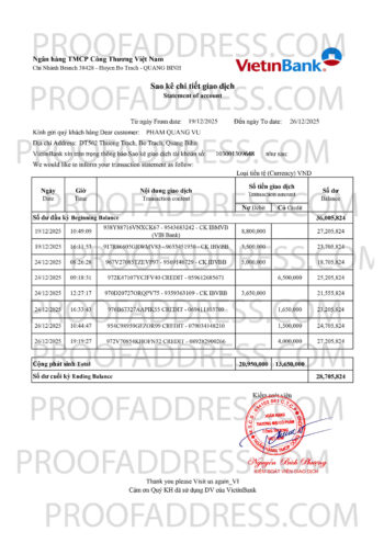bank statement VietinBank version 2.0